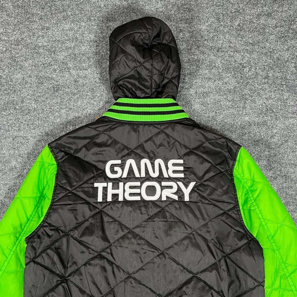 Creator Ink 游戏理论 MatPat 太空赛车 绗缝夹克 男式 大号 霓虹全拉链 — 第 1/4 张图片