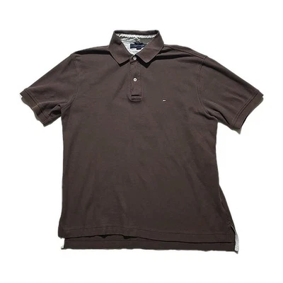 Camisa polo manga curta Tommy Hilfiger marrom grande algodão Preppy - Imagem 1 de 4