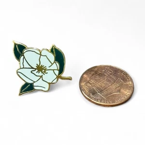 Magnolie weiße Blume Emaille Brosche Anstecknadel Vintage - Bild 1 von 2