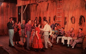 Old Time Square Dancing Refro Valley Kentucky Barn Dance  Vintage Postcard - Picture 1 of 2