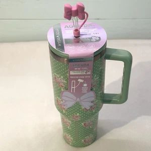 HYDRAGEAR Strohhalm Becher 40oz Grün Blumen Polka Dots Schleife Topper Edelstahl - Bild 1 von 5