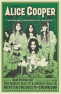 Póster de la gira Alice Cooper 1973 Billion Dollar Babies Flier with Blue Oyster Cult - Imagen 1 de 1