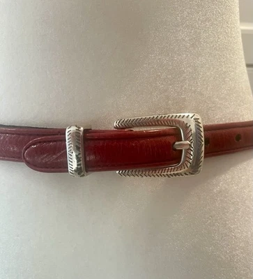 Women’s Brighton Red Leather Beaded Belt Size M Silver Buckle - Image 1 of 4