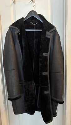 Abrigo de piel de oveja Joseph & Lyman para hombre talla 38 chaqueta forrada de cuero negro Foto 1 de 4