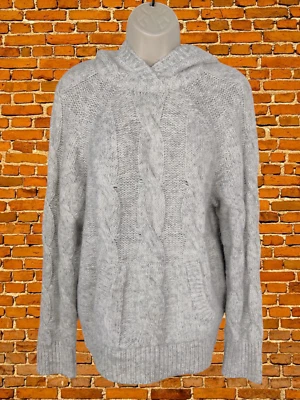 BWT ELIE TAHARI GREY HOODIE MEDIUM ALPACA WOMENS CABLE KNIT JUMPER PULLOVER TOP — 第 1/4 张图片