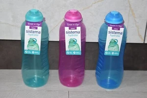 3 x Sistema Twist 'n' Sip Sports Water Bottle 460ml–BPA-Free, Leakproof, Squeeze - Picture 1 of 4