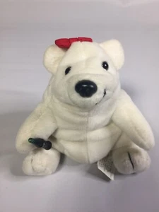 Coca Cola Beanie Tasche weiß Eisbär rote Schleife Plüsch Stofftier - Bild 1 von 3