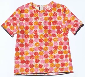 MARNI SS12 Pink Orange Ivory Floral Lace Black Trim Short Sleeve Top IT 38 - Picture 1 of 12