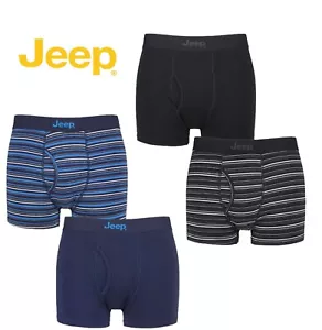 Jeep Men's Trunks Striped and Plain Cotton Rich Keyhole in Black / Blue - 2 Pack - Picture 1 of 7