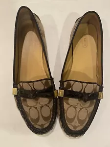 COACH Shoes Women's Frida Loafer Signature Logo Flats Brown Khaki/Chestnut 10M - Picture 1 of 6