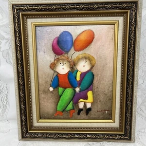Signed JOYCE ROYBAL Oil Painting FRAMED ART Children with Balloons 8" x 10" - Picture 1 of 8