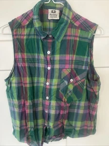 Size L 1960s Moodsetter Vintage Top, Button Front Blouse-Colorful Plaid See Pics - Picture 1 of 5