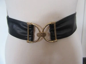 VINTAGE 1980'S NAVY BLUE SOFT LEATHER BELT GOLD TONE CLASP - Picture 1 of 3