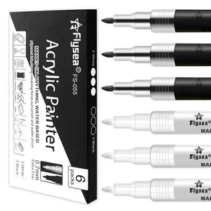 Acrylic Paint Pen White Black, 6 Pack Black Paint Markers for Rock Wood Fabric.. - Picture 1 of 8