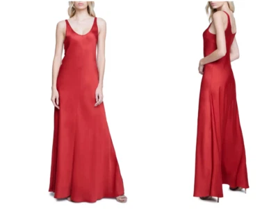 L'AGENCE Red Dahlia Satin Sleeveless Scoop Neck Long Maxi Slip Gown Dress 8 M/L - Image 1 of 2