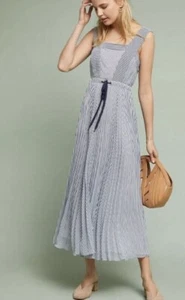 Maeve Darcy Maxikleid gestreift Größe 0 blau Plissee Nadelstreifen Anthropologie - Bild 1 von 7