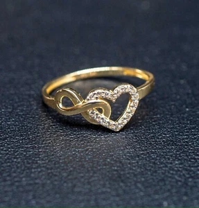 Anillo Corazón Infinito Oro Amarillo Sólido Real 14k, Anillo Corazón Mujer Oro Sólido 14k - Imagen 1 de 4