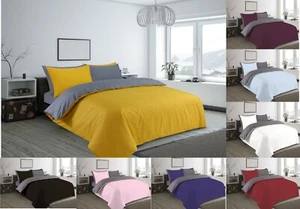 Reversible Two Tone Duvet Quilt Cover Bedding Set Single Double King Size - Picture 1 of 9