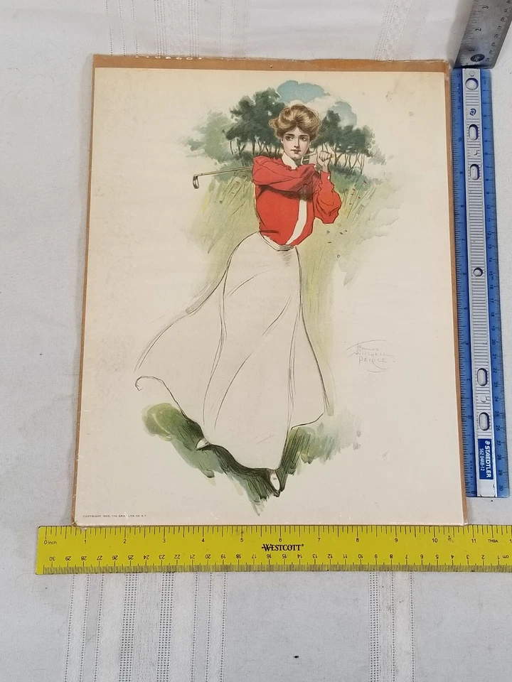 Dama Golfista 1905 impresión original por Thomas Mitchell Pierce por Gray Litho Co N.Y. Foto 1 de 2