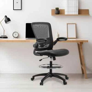 Black High Desk Ergonomic Drafting Tall Office Chair for Standing Desk with Flip - Picture 1 of 6