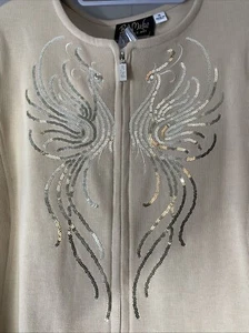 Bob Mackie Wearable Art Cardigan / Jacket XL 18 Camel Sequinned Peacock Zip NEW - Picture 1 of 15