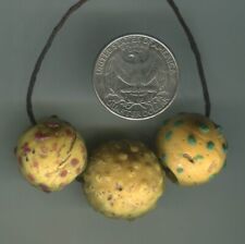 African Trade beads Vintage Venetian old glass rare size raised eye yellow beads