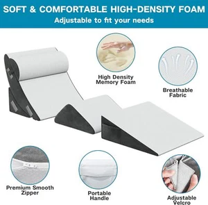 4-Piece Orthopedic Bed Wedge Pillow Set, Memory Foam with Adjustable Incline - Picture 1 of 7
