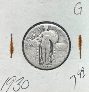 1930 STANDING LIBERTY CUARTO DE PLATA ~ BUENO ~BONITA MONEDA~ - Imagen 1 de 2