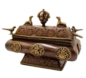 Quemador de incienso budista tibetano Nepal con soporte cobre latón talla decoración del hogar - Imagen 1 de 6