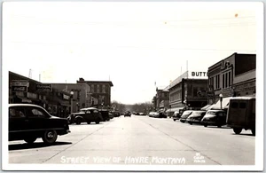 Postcard RPPC Havre Montana Street View Old Cars Shops Signs Donut Coka Cola - Picture 1 of 2