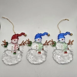 Set of 3 Snowman Christmas Ornament Clear Colorful Transparent Acrylic - Picture 1 of 9