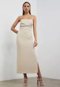 Pasduchas Dress 10 Light Brown Shoes Strings Midi RRP $300 - Picture 1 of 17