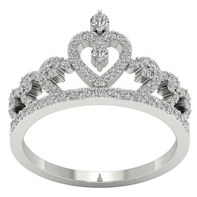 Wedding Crown Ring I1 G 0.75 Ct Natural Round Cut Diamond 14K White Yellow Gold - Image 1 of 4