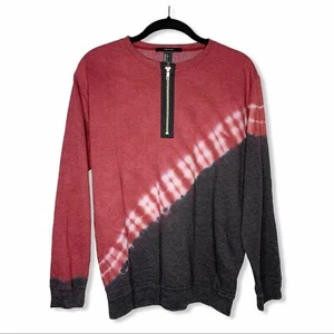 Forever 21 Red Black White Tie Dye Zipper Front Pullover Sweatshirt Size Small - Picture 1 of 6