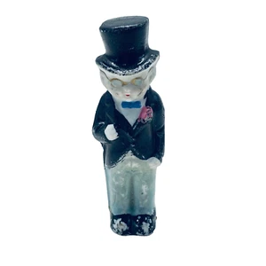 Statuina vintage in porcellana 3,5" uomo con cappello a cilindro - Made in Japan - Foto 1 di 6