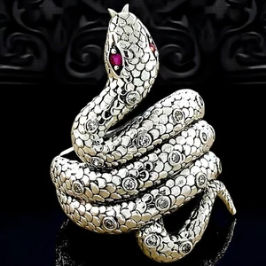 GENUINE RUBY EYES SNAKE RING 925 SOLID STERLING SILVER W/CZ SIDE STONES 221 - Picture 1 of 3