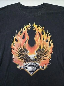 Vintage American Biker Flaming Eagle T-Shirt, Size XL (24x29"), Black, Harley - Picture 1 of 13