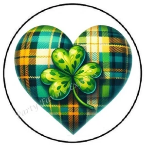 PLAID HEART SHAMROCK ST PATRICKS DAY ENVELOPE SEALS LABELS STICKERS PARTY FAVORS - Picture 1 of 2