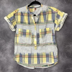 Pilcro Anthropologie Hannah Surf gelb kariertes kurzärmliges geknöpftes Damenoberteil - Bild 1 von 9