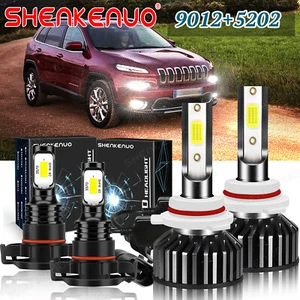 For 2014 2016 Jeep Cherokee Bright 6000K 9012 LED Headlight +5202 FogLight Bulbs - Picture 1 of 11
