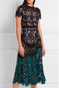 Self-Portrait ALTERED Prairie Guipure Lace Midi Dress in Tonal Blue sz 8 - Picture 1 of 6