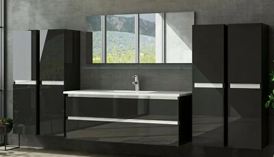 Badmöbel Set Bad  Schwarz Hochglanz Badezimmermöbel 120 cm bis 8 Tlg  Möbel  - Bild 1 von 4