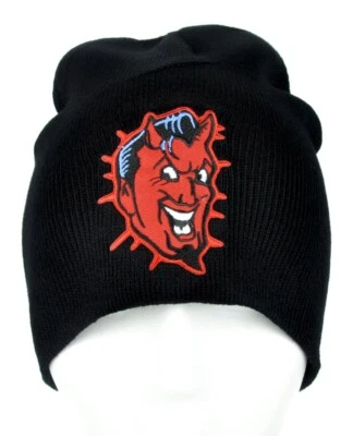 经典 Red Devil 黑色 Beanie 针织帽 Psychobilly Rockabilly 金属朋克 — 第 1/4 张图片