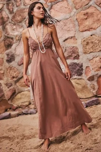 FREE PEOPLE Lovey Maxi Dress in Brown - Size X-SMALL - BNWT - RRP £108 - Picture 1 of 7