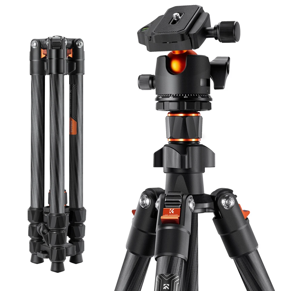 K&F Concept 64" Carbon Fiber Camera Tripod Lightweight 36mm Ball Head 8kg Load - Image 1 of 4