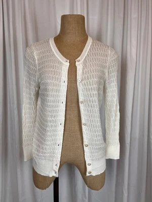 Marc Jacobs White Open Knit Round Neck 3/4 Sleeve Cardigan Sweater Size M - Image 1 of 4