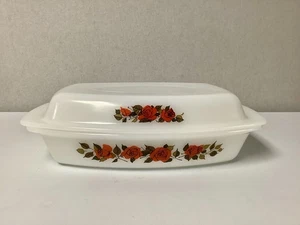 Phoenix Opalware Rectangular Glass Casserole Dish Roses Design - Vintage 1960's - Picture 1 of 10