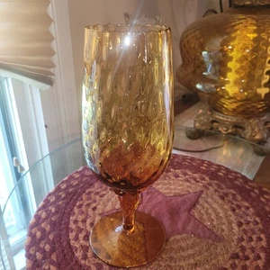 Vintage Empoli Italy Honey Amber Glass Smifter Vase Diamond Optics 10.5" - Picture 1 of 7
