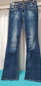Rerock for Express Jeans Damen Boot Cut Low Rise Dark Wash Stretch Denim Gr. 2L - Bild 1 von 12