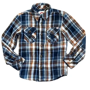 Appaman Boys Plaid Button Down Shirt Size 8 Blue and Brown 100% Cotton - Picture 1 of 8